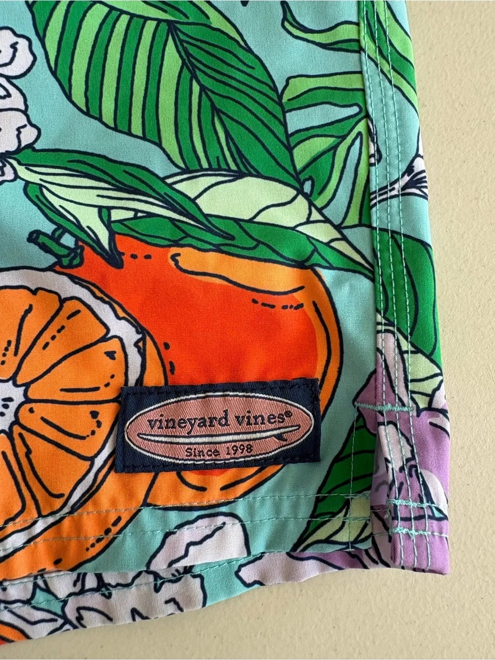 Vineyard Vines Aqua Tropical Orange & Green Floral Swim Shorts